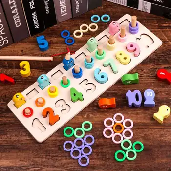 

Wooden Montessori Educational Board Math Fishing Preschool Toys Children Counting Geometric Figures Developing Mental Board Toy