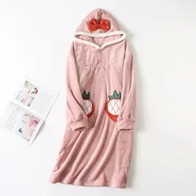 Женская пижама, толстая ночная рубашка, Осень-зима, новинка, теплая, с рисунком, милая, с длинным рукавом, милая, одежда для сна, повседневная, домашняя одежда, женская пижама