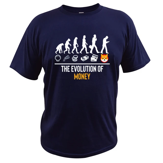 The Evolution of Money SHIB Crypto T Shirt Shiba Inu Holder T-Shirt Fitness Crewneck Homme EU Size 100% Cotton Tops Tee Navy Blue