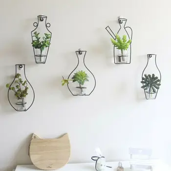 

1x Creaive Homeart Nordic Style Iron Frame Vase Wall Hanging Plant Dried Flower Racks Bottle DIY Creativite Decorative Shelves