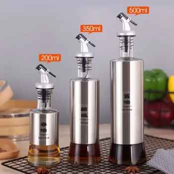 

Glass Oil Bottle Stainless Steel Oil Pot Soy Sauce Bottle Vinegar Bottle Seasoning Bottle Lead-free Leak-proof Oil Pot Set Hot