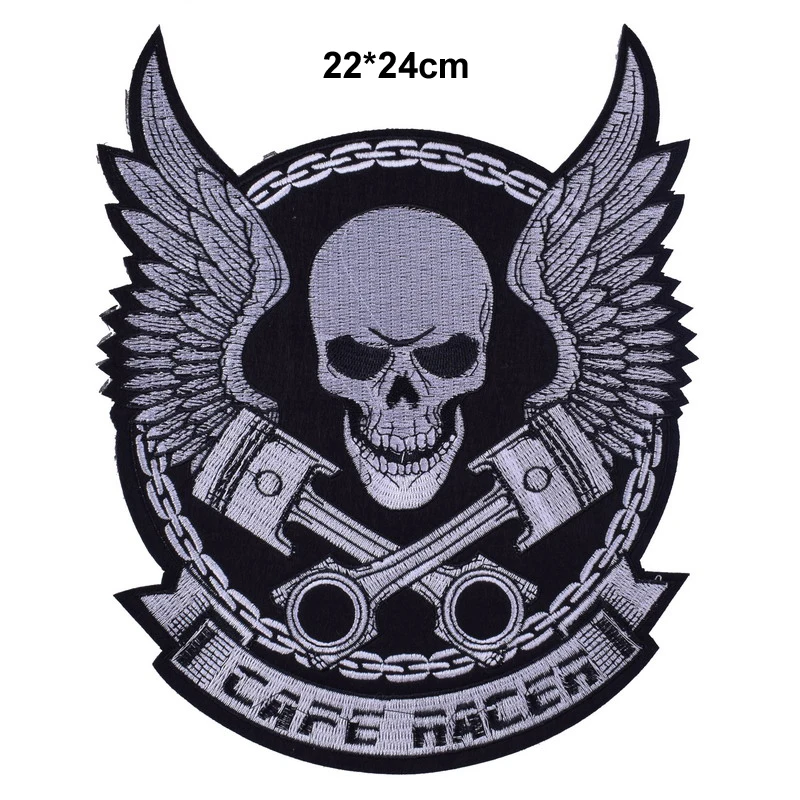 Big Punk Skull Patch Iron Biker Morale Wings Back Patch Badge Large Embroidery Patches for Clothes Jacket Jeans Applique NL210