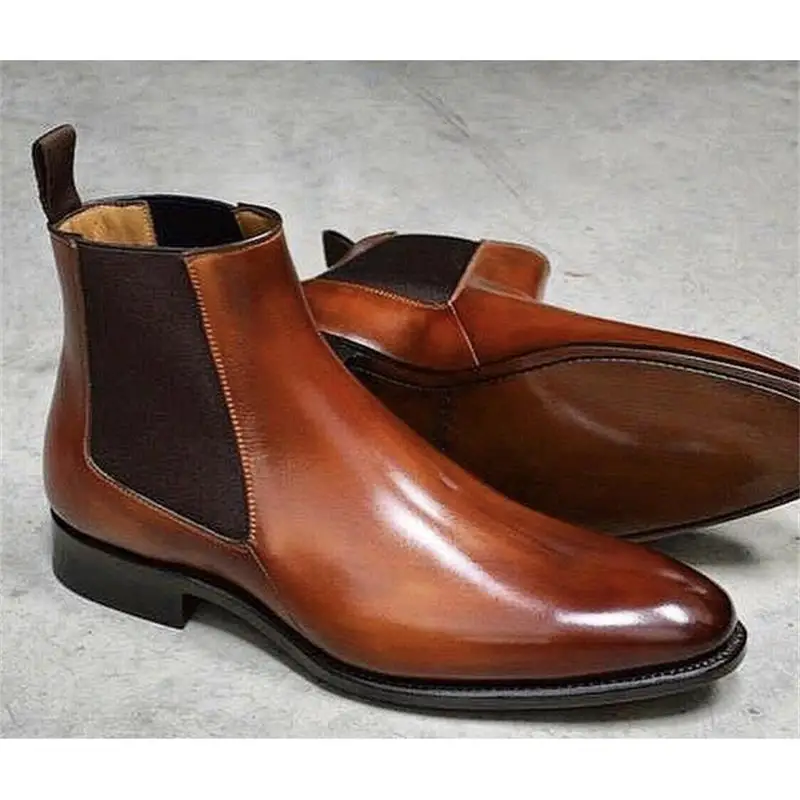 New Men Shoes Handmade Brown PU Classic Set on Comfortable Daily Fashion Trend Versatile High-quality Dress Chelsea Boots KS501