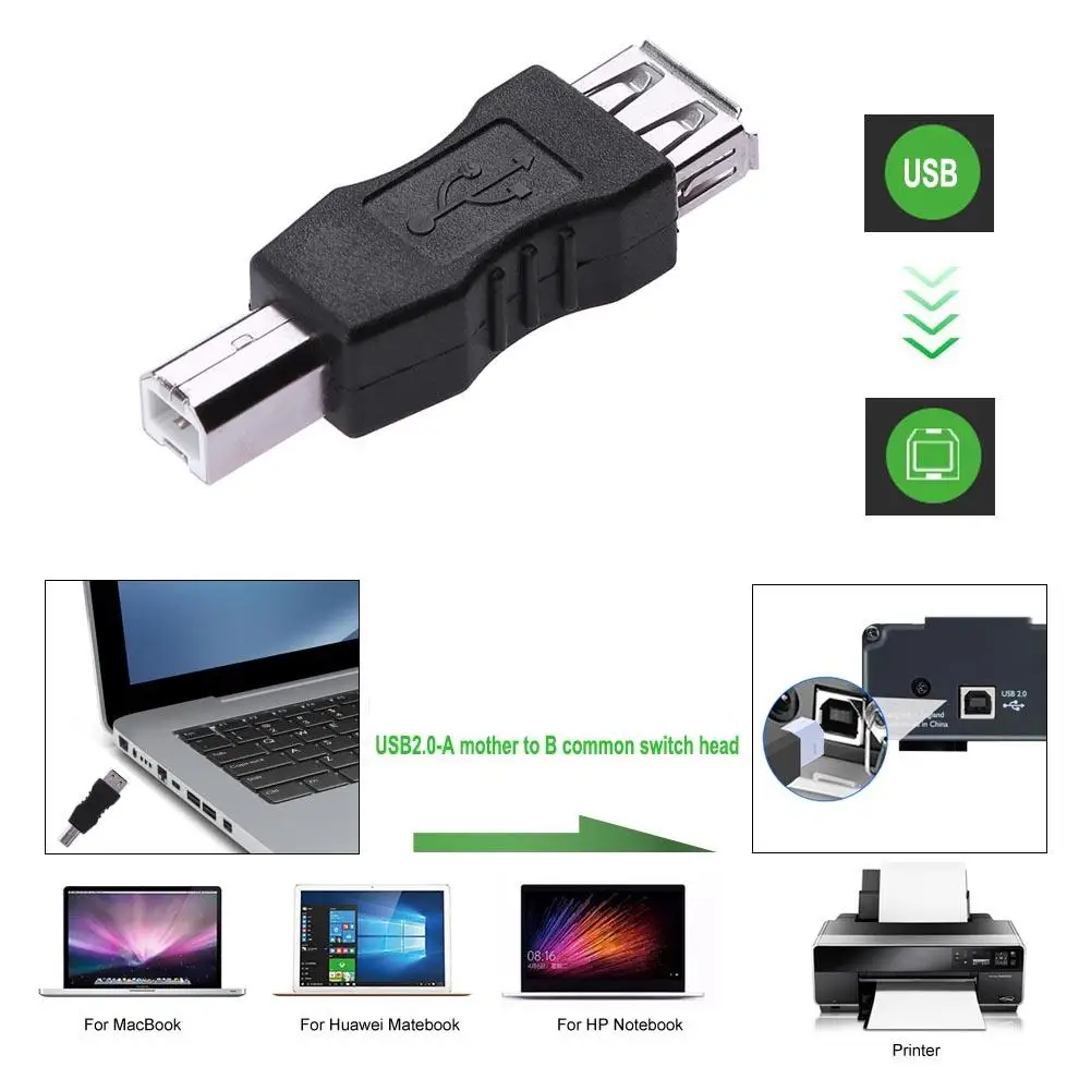 USB 2.0 A Female to B Male Adapter Connector AF BM Converter Mini Portable Black for PC Computer Phone Printer | Компьютеры и офис