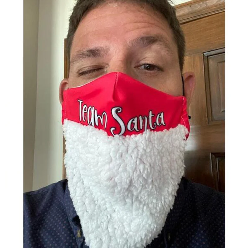 

Fast Delivery Santa beard mask Cute Print Black Cotton Thick Breathable Coldproof Christmas Mask Bandage Mascarilla reutilizable