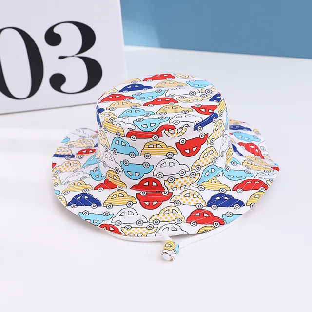 Summer Children Cotton Cartoon Bucket Cap For Boys Printing Floral Baby Girls Sun Hat Flower Kids Bonnet color car