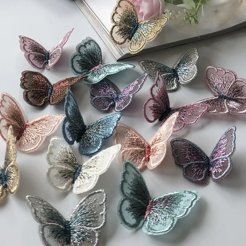18Pcs Butterfly Lace Iron-On Patches - Double Layer Organza Appliques For Clothing & DIY Crafts