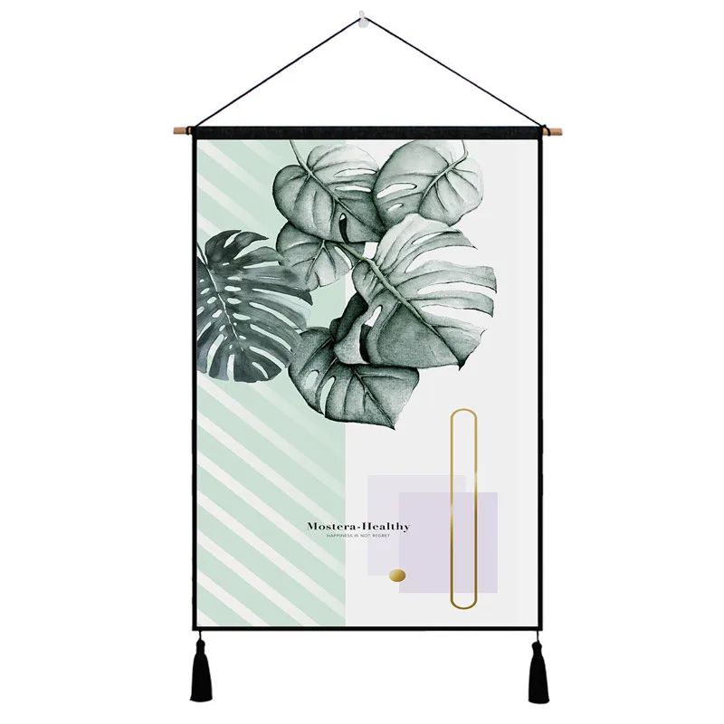 

Green Plant Nordic Tapestry Hanging Wall Picture Cotton Cloth Art Beautiful Apartment Dorm Living Room Decoration Tapestries