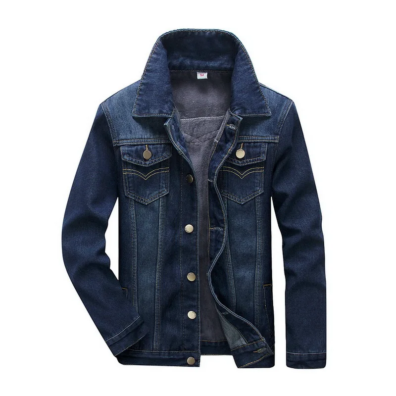 Autumn Winter Men's Blue Jeans Outerwear Warm Denim Coats Large Size Plus Velvet Liner Thick Denim Jackets Single-breasted Tops super warm skinny lambswool jeans women fleece liner high waist denim pants korean thicken pencil vaqueros add velvet pantalones