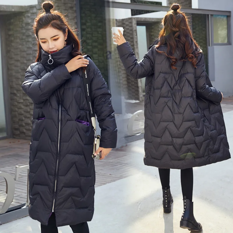 

Cotton-padded Clothes Cotton Coat 2018 Winter Hooded Zipper Long Sleeve Mid-length Warm Comfortable Fashion Solid Color Students