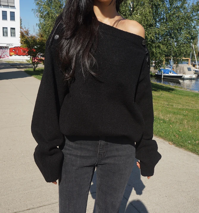 Thick Winter slash neck Sweater Women pullover Girls Tops Loose Autumn Female Elegant Knitted Outerwear Sweater Warm Oversize