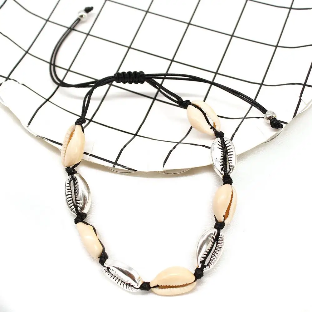HI MAN Hawaii New Design Natural Beach Shell Anklet Femme Fashion Metal Shell Cross Braided Wristband Party Gift Drop Shipping