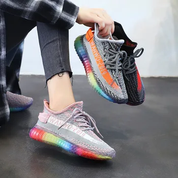

Knitting Sneakers Woman 2020 Coconut Shoes Rainbow Jelly Fly Woven Shoes At The Bottom Ins Shoe