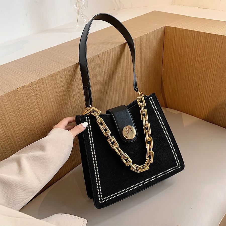 

Vintage PU Leather Thick Chain Tote Bags for Women 2020 Trending Designer Shoulder Bag Women's Handbag Trend Hand Crossbody Bags
