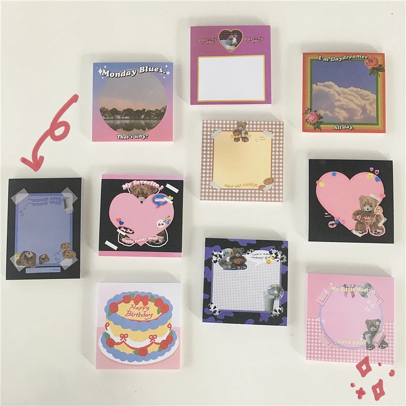 

50 Sheets Cute Plush Bear Pink Memo Pad Kawaii Notes Portable Notebook School stationery Office Deliver Paper Gift Message Paper