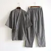 Hot sale 100% cotton kimono men robe pajamas sets simple short sleeve japanese Robe trousers for male plus size XL pyjamas Robes ► Photo 2/6