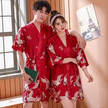 Китайское платье для влюбленных, атласное, винтажное платье с принтом, женское кимоно, домашняя одежда, одежда для сна, невеста и жених, свадебное платье