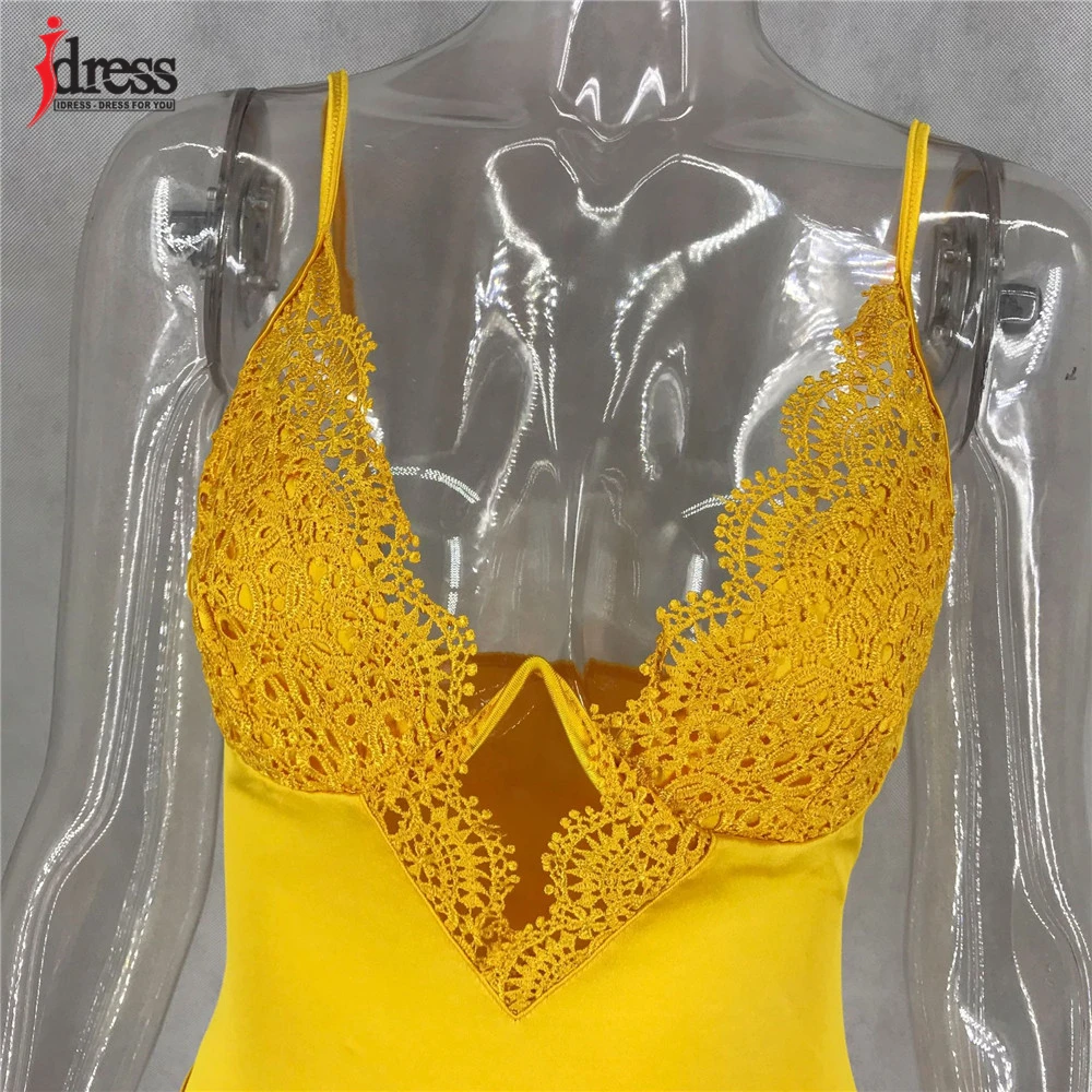 IDress 2020 New Sexy Satin Bodysuit Top Lace Flower Embroidery Body Top Women Skinny V Neck Steel Ring Bodysuit Summer Overalls (4)