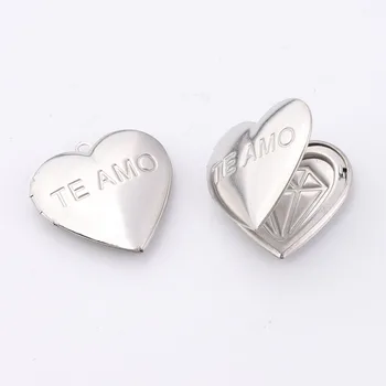 

29x29mm Heart Shape Love Locket TE AMO DIY Openable Picture/Photo Frame DIY Stainless Steel Perfume Box Cuadro de fotos 10pcs
