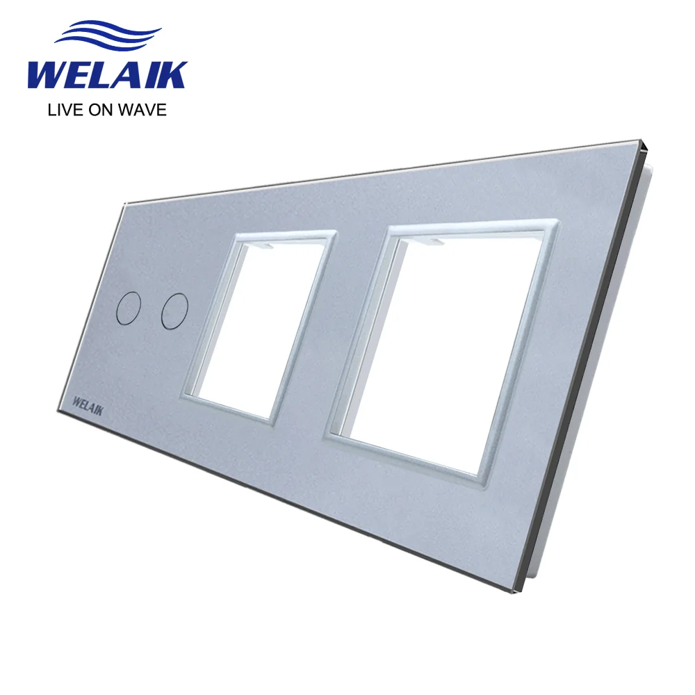 Wall Touch Switch Socket,Switch Glass Panel WELAIK EU 3Frame 222*80mm 2Gang Wall Touch Switch Socket Outlet Square Hole Crystal Tempered Glass Panel Only DIY Parts A39288W1