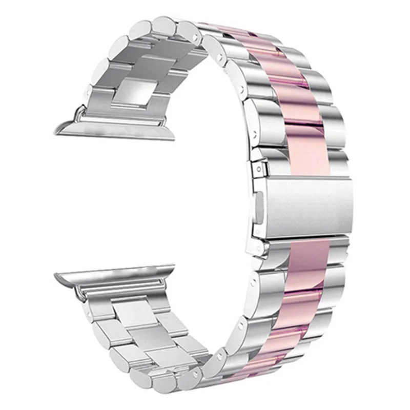 Silver Pink Band Классический роскошный ремешок 40 мм 44 мм 42 мм 38 мм из нержавеющей стали для часов Apple Watch iWatch, серия 4, 3, 2, 1, браслет, петля для ремня Lin - Цвет ремешка: Silver Pink Band