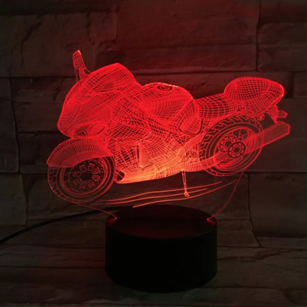 

Modern and Simple Retro Modeling Motorcycle 3d Night Light Creative Colorful Crack Base Ornaments Give Gifts Lights