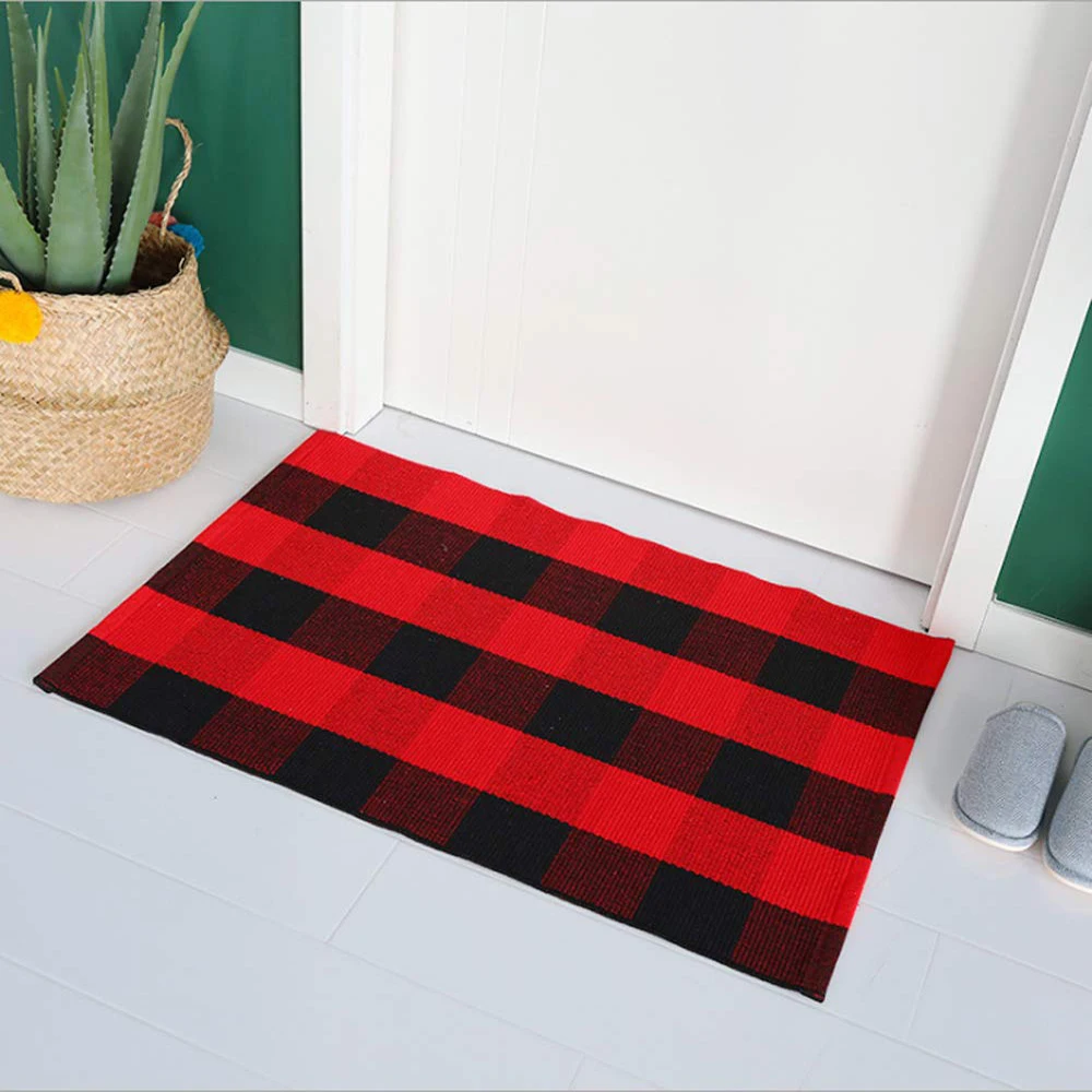 Buffalo - Tappeto a quadri per esterni, 60 x 100 cm, tessuto a mano, colore: nero e bianco, lavabile a strati per portico, corridoio, ingresso e fattoria (6,3 x 9,6 cm