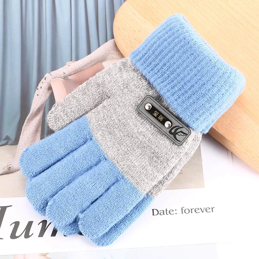 Лидер продаж, детские теплые вязаные перчатки для мальчиков, детские зимние толстые перчатки с защитой пальцев, популярные перчатки - Цвет: Blue