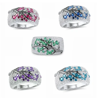 

2019 plum branch creative mosaic diamond ring Fashion Luxury Silver Cubic Zirconia Wedding Engagement Rings Statement Jewelry