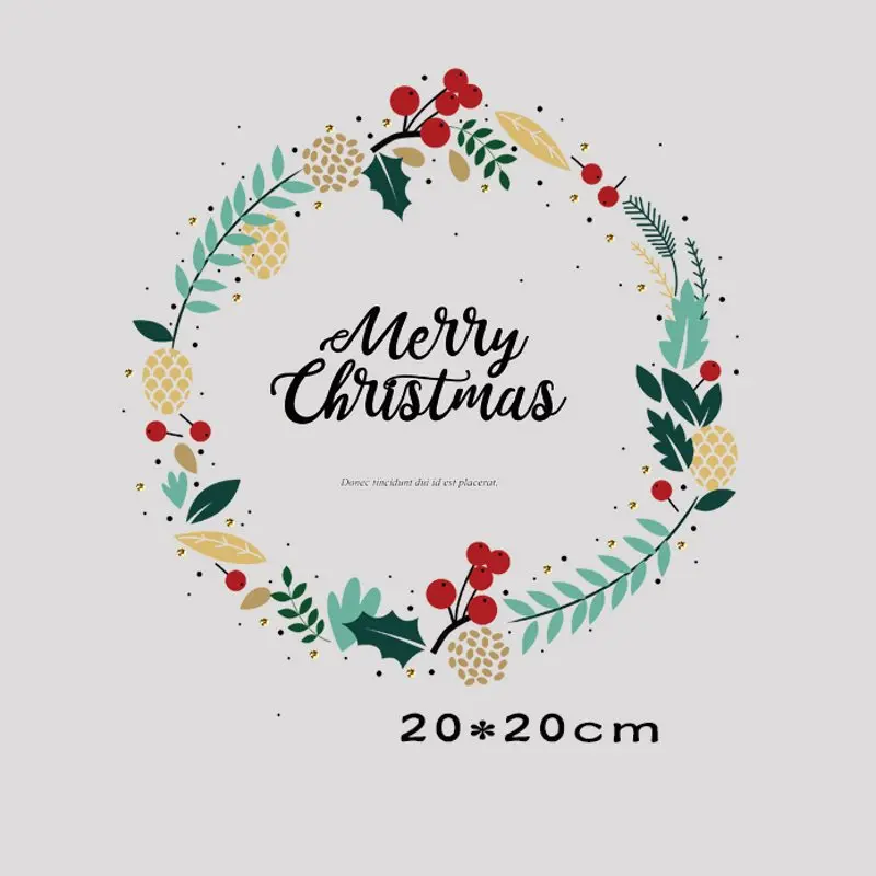 

20x20cm Christmas wreath Iron On Stickers Washable Appliques A-level Patches Heat Transfer For DIY T-shirt Accessory Clothes