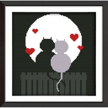

Everlasting love Couple cat silhouette chinese Cross stitch kits Ecological cotton stamped printed DIY gift Christmas decoration