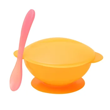 

Baby Temperature Solid Food Bowl Plate Bowl Spoon Feeding 2Pcs/Set Baby Tableware Set Infant Rice Bowl Sucker Bowl Soft Spoon