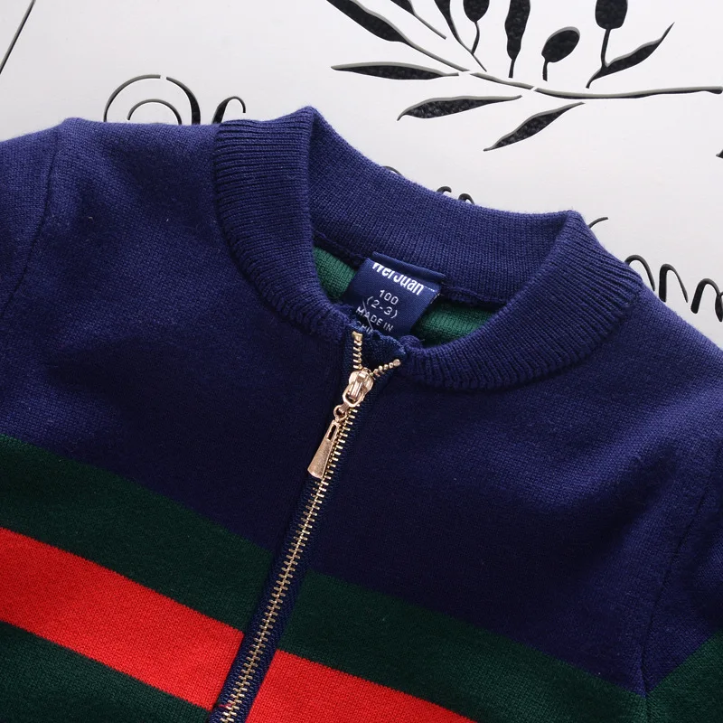 BOY'S Mixed Colors Zipper Cardigan Sweater Autumn And Winter New Style Double Layer Children Thick Sweater Childrenswear Pullove