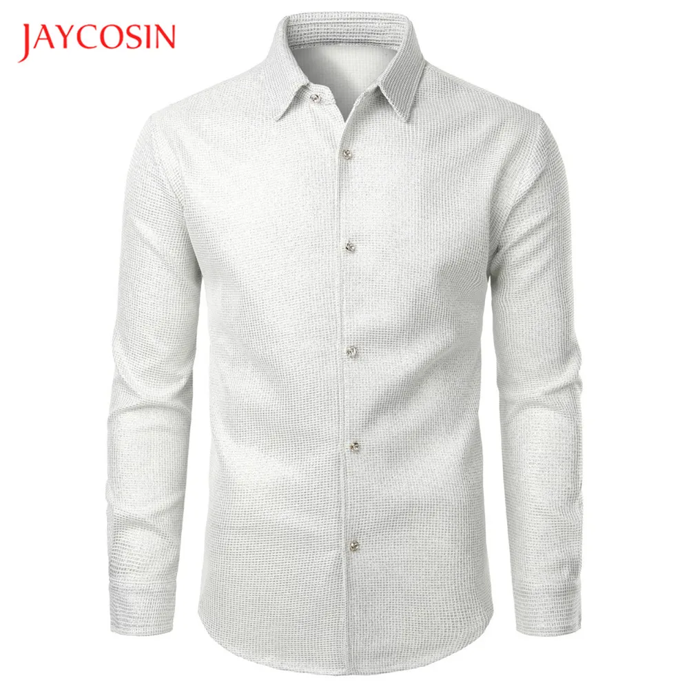 Joycosin, Повседневная модная мужская рубашка, Новая зимняя мужская одежда, одноцветная, змеиная кожа, длинный рукав, воротник с отворотом, приталенная мужская рубашка