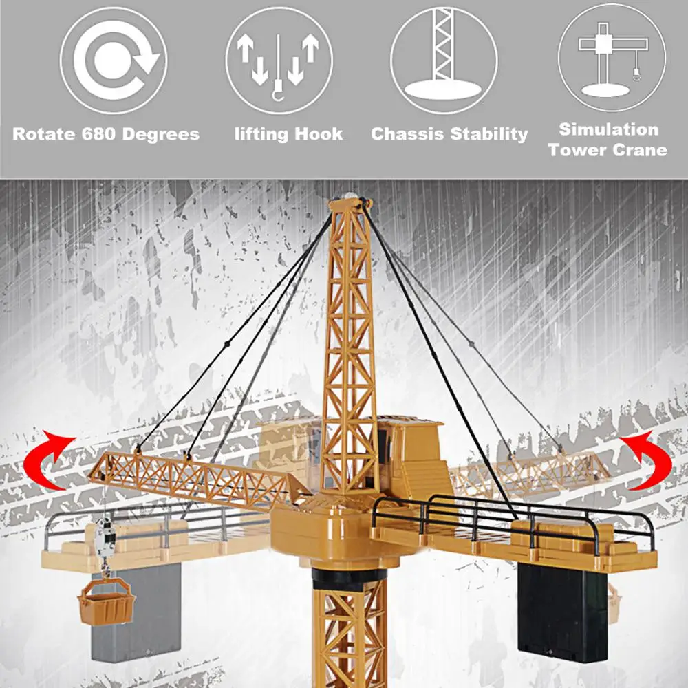 FORMIZON Grue à Tour Télécommandée, 2,4 GHz à 6 Canaux Grue de Chantier,  128 cm Haute Grue à télécommande, Grue Tour Radio Co