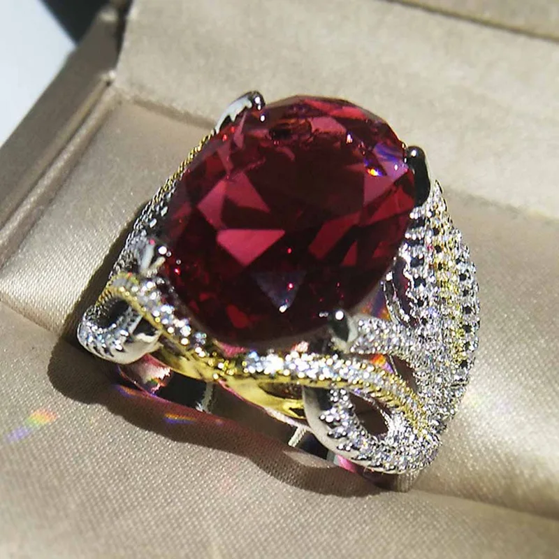 Преувеличенные инкрустированные в форме яйца красные циркониевые кольца для женщин модные простые обручальные свадебные кольца Роскошные красные каменные кольца ювелирные изделия