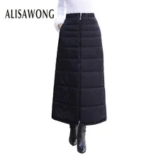 Осенне-зимняя теплая длинная юбка, Новая модная женская Толстая черная юбка большого размера на молнии с хлопковой подкладкой, Женская юбка-карандаш