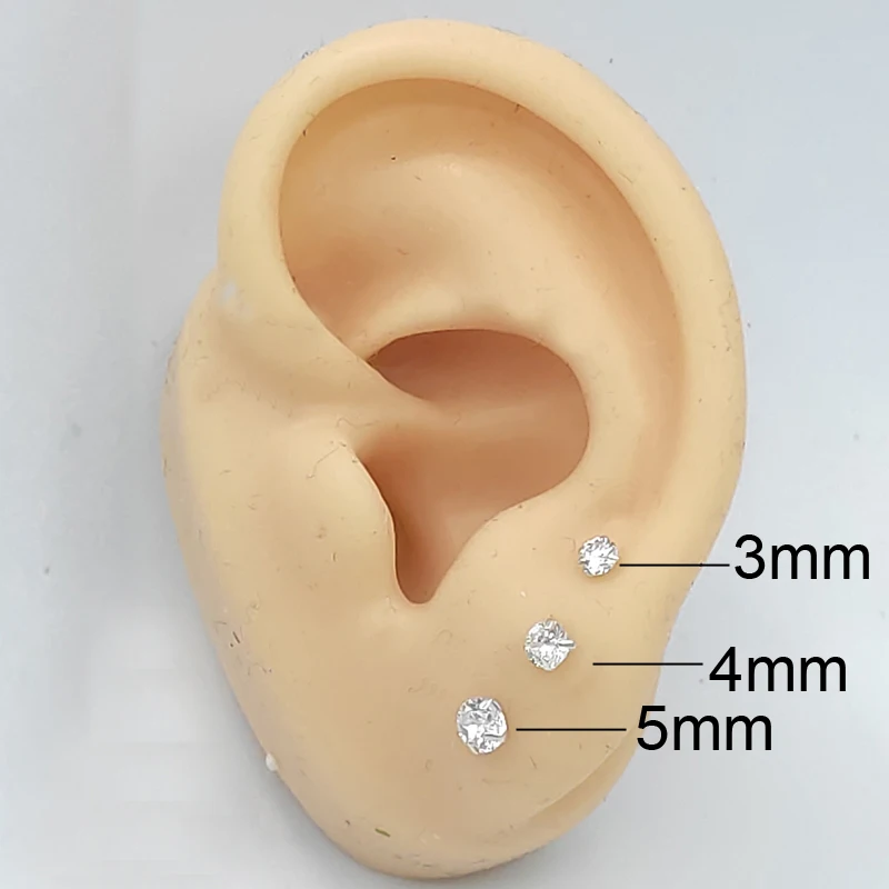 925 стерлингового серебра серьги-гвоздики, 3 мм, 4 мм, 5 мм, кубический циркон классические серьги для женщин, подарок, ювелирное изделие 3 пар/компл