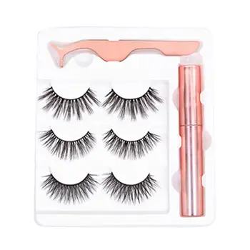 

3pair Of Magnetic Eyelashes 3D Faux Mink Eyelashes Magnet Lashes Magnetic Liquid Eyeliner&Magnetic False Eyelashes & Tweezer Set