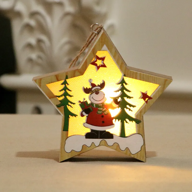 9,7 см светящиеся рождественские украшения Санта-Клауса деревянное Домашнее украшение подарок вечерние подвесные Рождественские Подвески для нового года