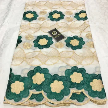 

Free shipping (5yards/pc) very beautiful white green African cotton lace fabric embroidered Swiss voile lace for party CLL134