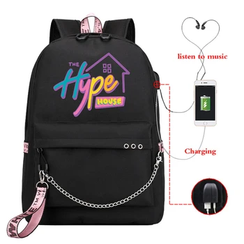 

Mochila 2020 The Hype House Printed Usb Charge Backpack Women Laptop Bagpack 90s Bagpack Travel Backpacks Pink Black School Bags