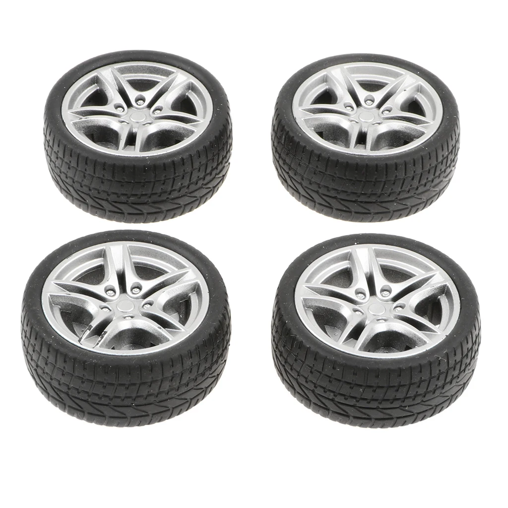 4pcs/lots 1: 10 Scale Touring  Car 5 Spoke Rubber Wheel Rims & Tires 48mm for DIY Remote Control Vehicle Modified Parts