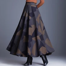 Женская шерстяная клетчатая юбка в ретро стиле с высокой талией, зима, модная теплая Осенняя шерстяная плиссированная юбка макси для офиса, Женская юбка, большие размеры 3XL, S61