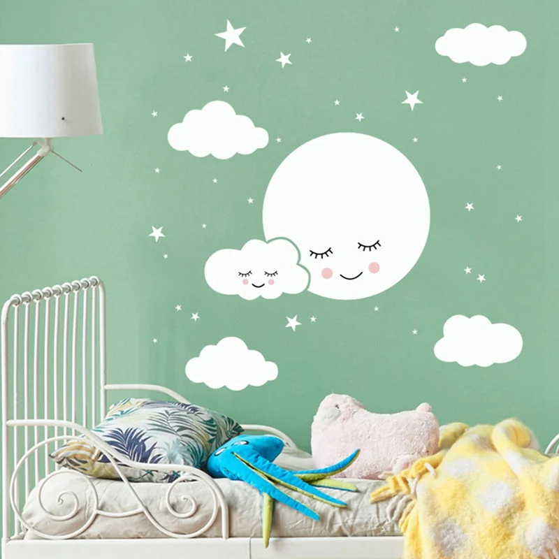 Stars White Cloud Decal Cartoon Wall Stickers For Kids Rooms Home Bedroom Decoration Stickers Baby Mural Wallpaper