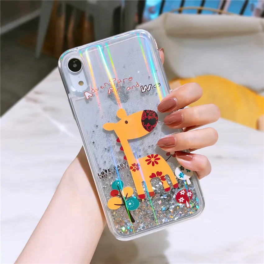 

Cartoon giraffe liquid quicksand phone case for iphone 7 8 X XR XS MAX 6 6S Plus Soft back shell