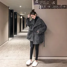 Шерстяная Куртка женская короткая стиль осенняя и зимняя одежда корейский стиль мода свободный короткий рост шерсть в елочку Ov