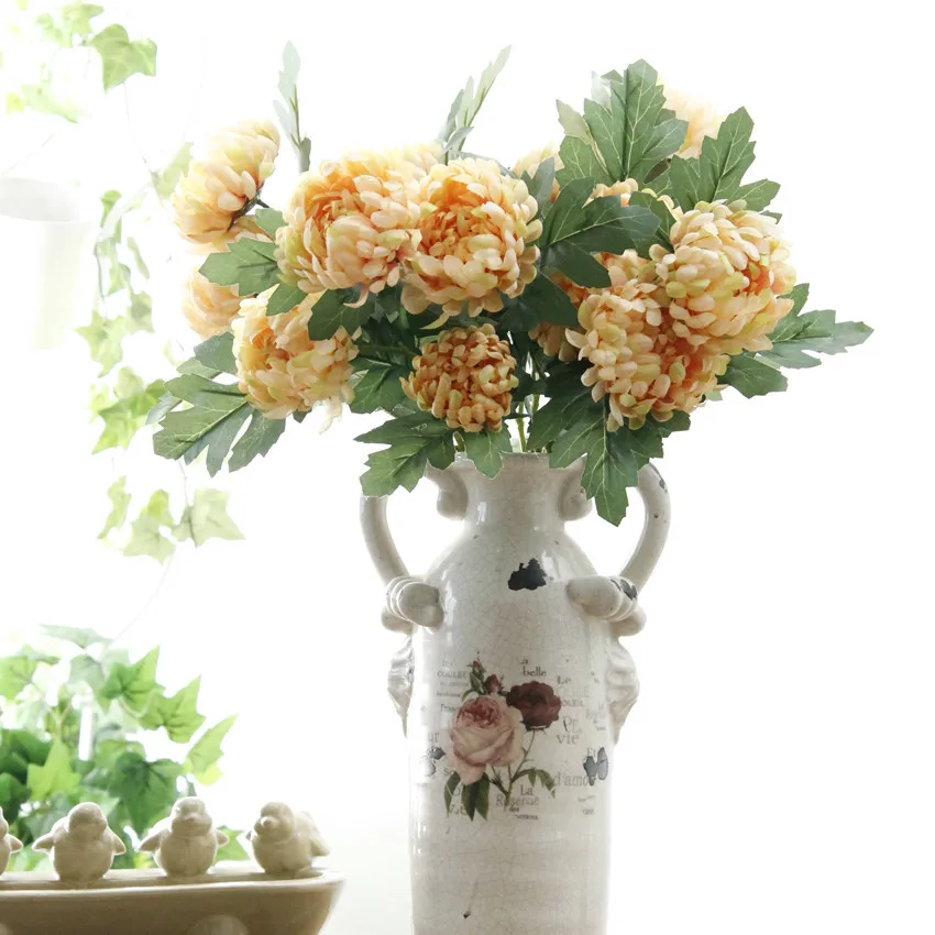 Artificial Spherical Chrysanthemum Flower Bouquet Of Chrysanthemum Fake Silk Plants For Wedding Christmas Party Decoration JH123 (7)