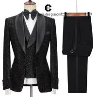 Cenne Des Graoom Latest Coat Design Men Suits Tailor-Made Tuxedo 3 Pieces Blazer Wedding Party Singer Groom Costume Homme Black 1