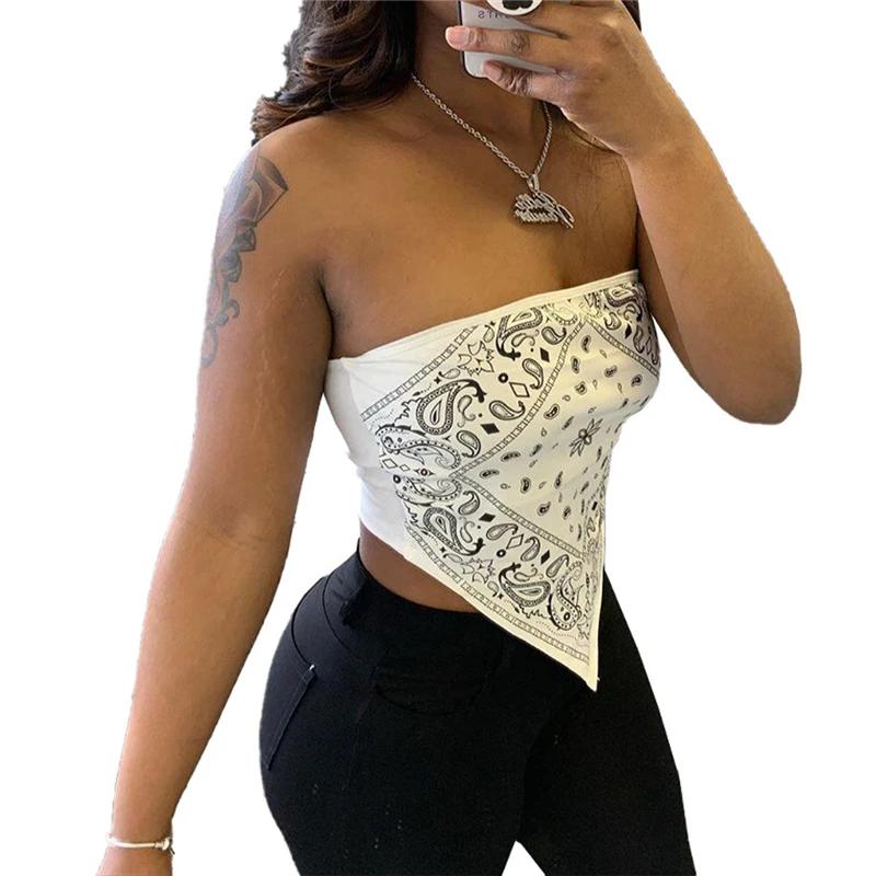 

Women's Wrapped Shirt Strapless Tube-Top Backless Printed Slimming Sleeveless Club Party Clothes